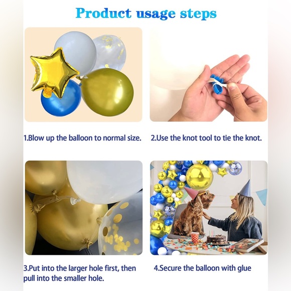 New - 142 pc Balloon Garland Arch Party Kit Metallic Blue and Gold Confetti - Picture 6 of 9